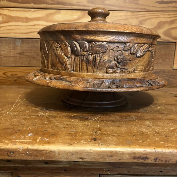 Vintage 1970's Hand Carved Rotating Cake Stand - Picture 1 of 7
